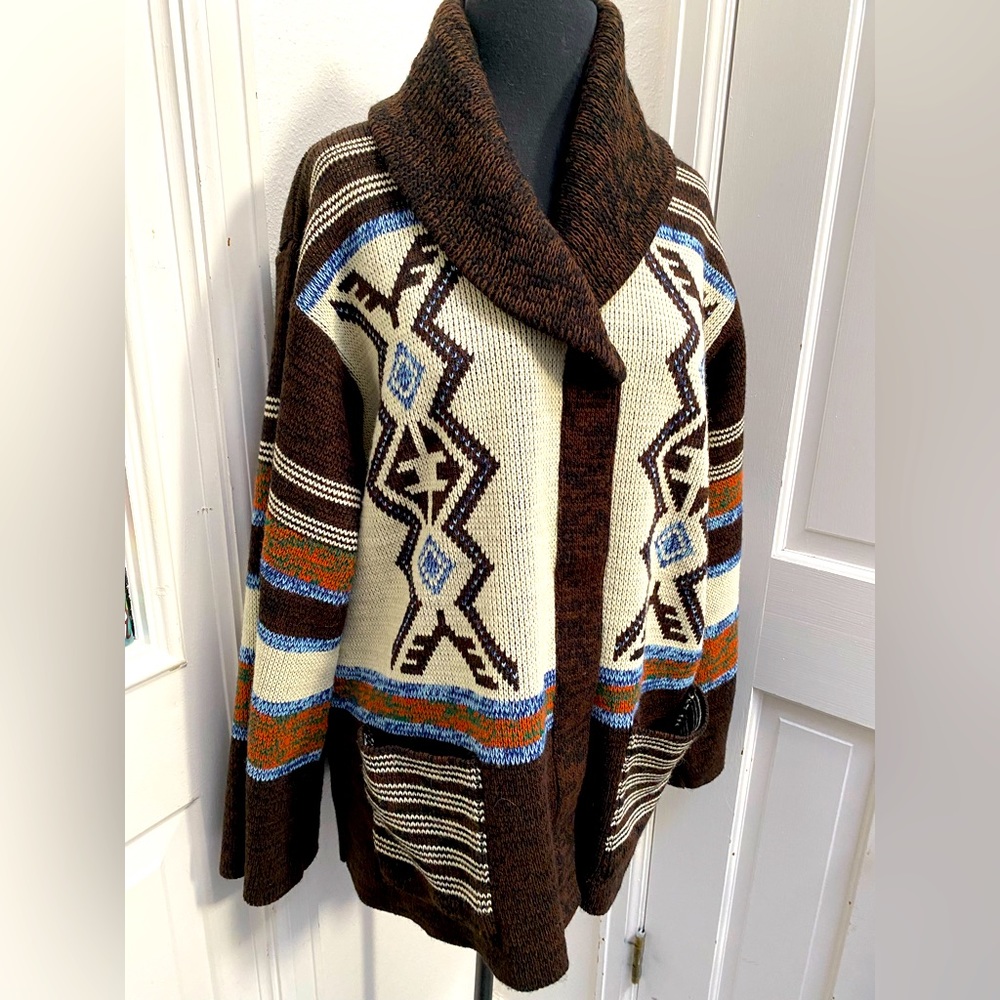 * Vintage 1980’s Aztec Style Southwestern XXL Sweater - Picture 3 of 9